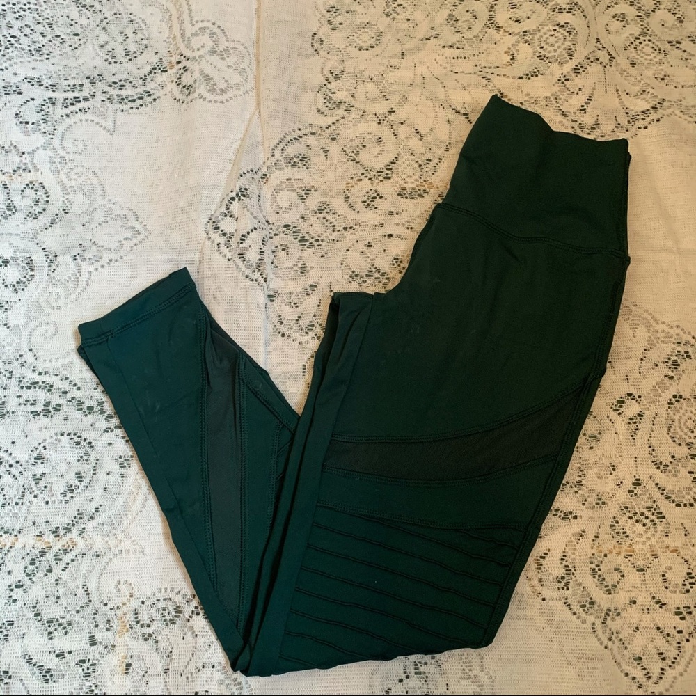 Aerie forest green moto leggings with see threw patches